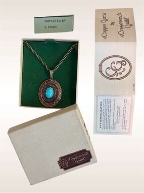 🌼VTG Coppercraft Guild Oval Turquoise Cabochon Pendant Necklace
